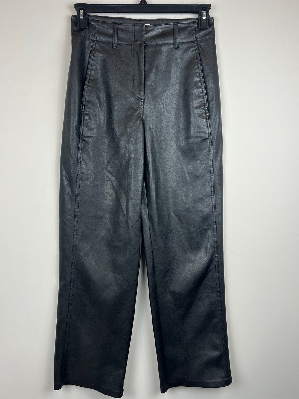 Wilfred Free Artizia Black Faux Vegan Leather Wide Leg High Waist Pants Size 2